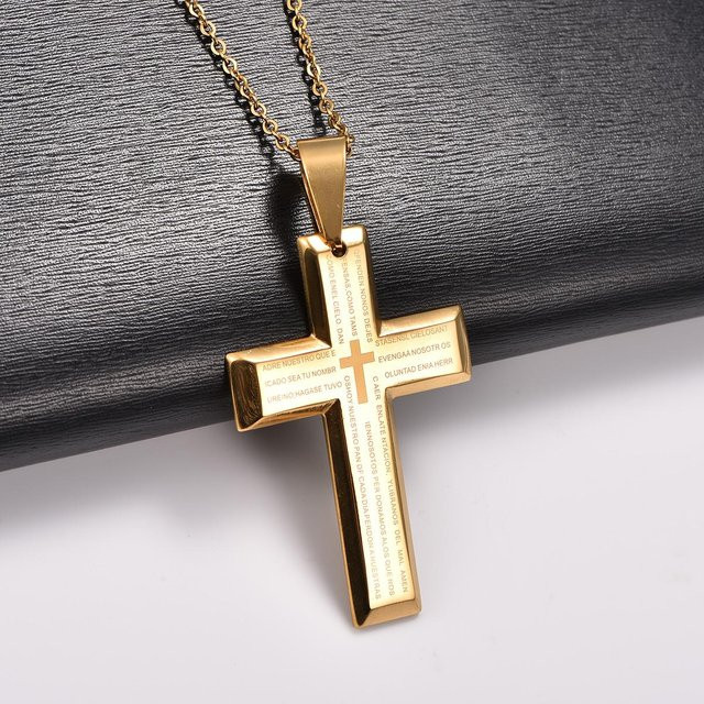 Halskette Edelstahl, Kreuz Anhänger, Schwarz, Unisex - Bild 1