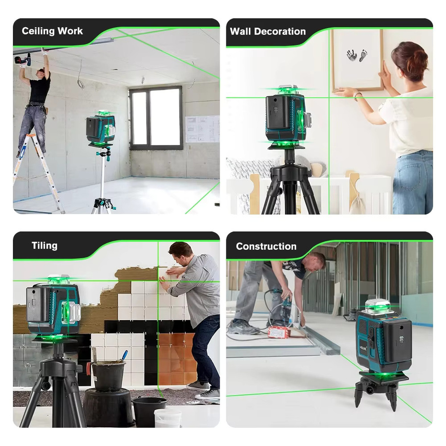 HGLINE 16-Linien 4D Laser-Nivelliergerät mit Leistungsanzeige und automatischer 360 Grad Nivellierung für horizontale und vertikale Kreuzlaser-Messungen - Bild 3