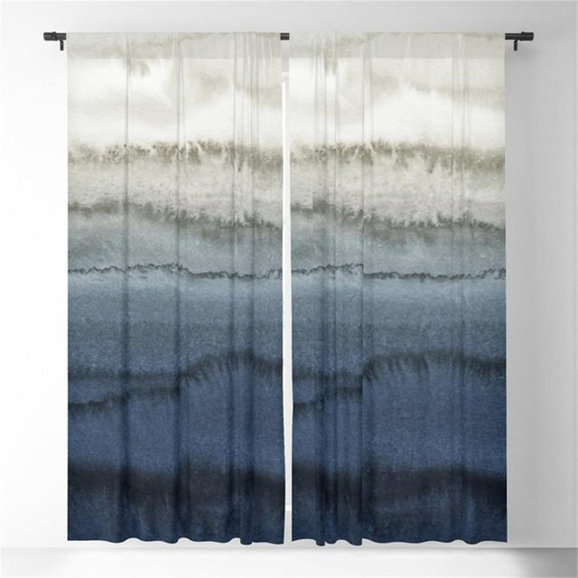 Yiran Furniture Transparente Dünne Fenstervorhänge mit abstrakter Berglandschaft in Blau, 2er-Set, B: 50 cm, H: 130 cm - Bild 1