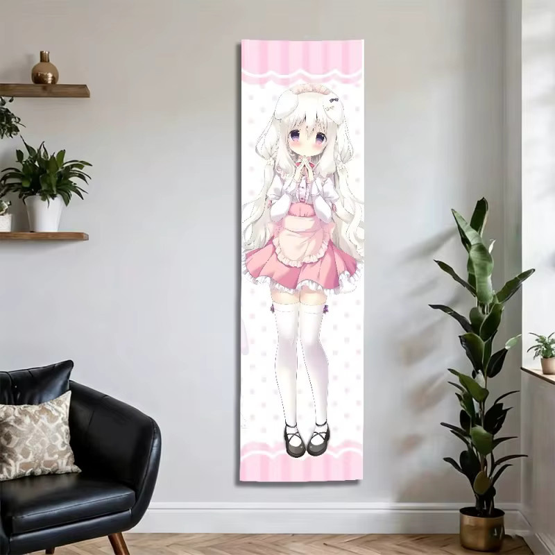 VIKAMA Vertikaler Anime-Wandteppich mit Katzenmotiv in Pink, moderne Wanddekoration für Mädchenzimmer und Studentenwohnheime, Breite: 40 cm, Höhe: 150 cm - Bild 2