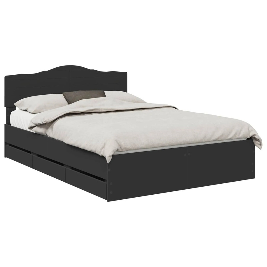 vidaXL Bettrahmen mit Schubladen in Schwarz, modernes Design aus Holzwerkstoff, B/T/H: 140 x 200 x 90 cm - Bild 2