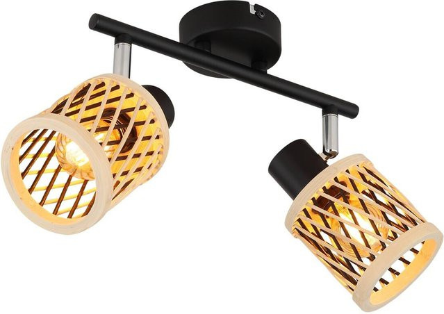 Globo Lighting Spot Natur Schwarz aus Metall und Bambus mit 2 Brennstellen B/H/T: 8,5 x 19 x 25 cm - Bild 1