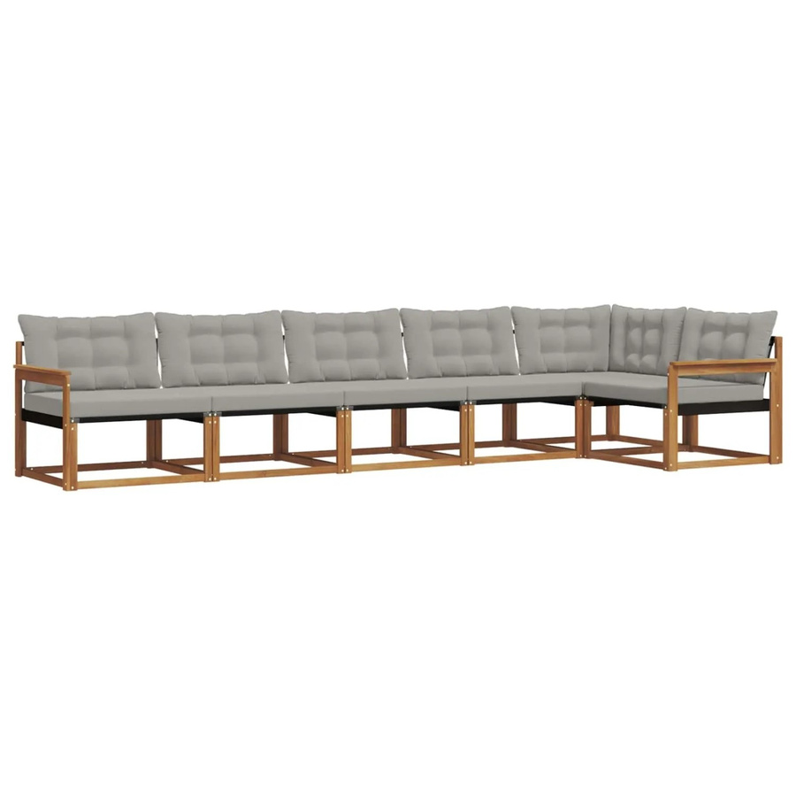 vidaXL Outdoor-Sofagarnitur 6-teilig aus Akazienholz in L-Form mit Kissen, Beige und Grau - Bild 2