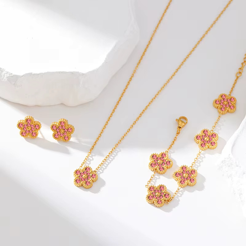 GANEMLY Schmuck-Set, Halskette, Armband, Ohrringe, Edelstahl, Roségold, Zirkonia, Damen - Bild 2
