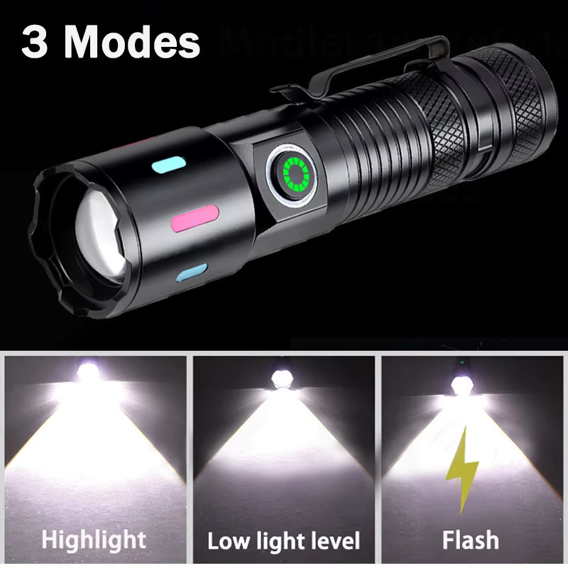 Mikenoon Mini LED Taschenlampe aus Aluminium, wiederaufladbare Tragbare Taschenlampe mit Clip in Schwarz - Bild 4
