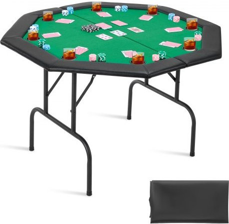 VEVOR Klappbarer Pokertisch für 8 Spieler in Grün, Achteckiger Kasino-Freizeittisch mit gepolsterten Schienen, Getränkehaltern und Metallbeinen, Durchmesser: 126 cm, Höhe: 75 cm - Bild 1
