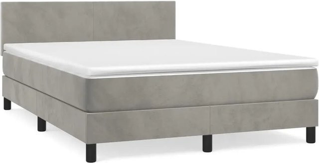 vidaXL Boxspringbett mit Matratze in Hellgrau, Hybridbett mit Taschenfederkern aus Samt, B/T/H: 140 x 200 x 78 cm - Bild 1