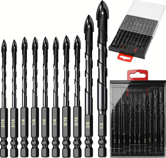 NIUXIANG Betonbohrer-Set aus Wolframkarbid in Schwarz, 5/10-teilig, geeignet für Glas, Kunststoff, Holz und Ziegel - Bild 1