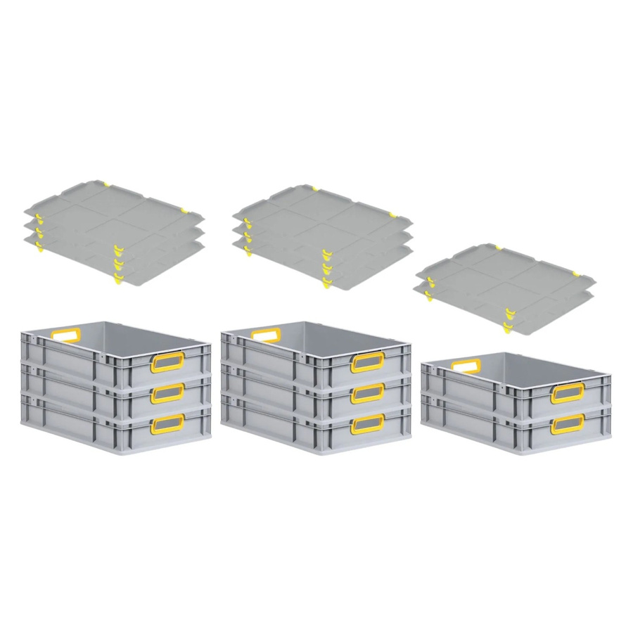 PROREGAL Spar Set 8x Eurobox Nextgen Color mit Auflagedeckel und Schiebeschnappverschlüssen, Gelb, H x B x T: 12 x 40 x 60 cm - Bild 2