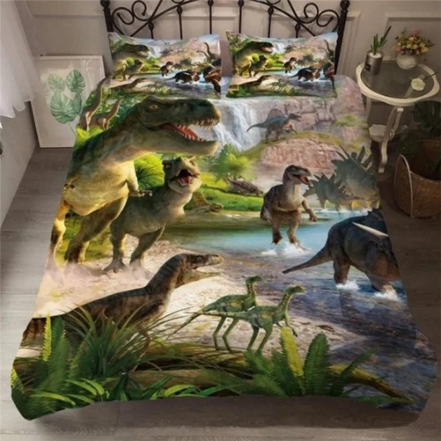 JMG Household Supplies Kinder Bettwäsche-Set Dinosaurier Motiv in Rot, 2- oder 3-teiliges Mikrofaser-Bettset mit Bettbezug und Kissenbezug, B/H: 90 x 200 cm - Bild 1