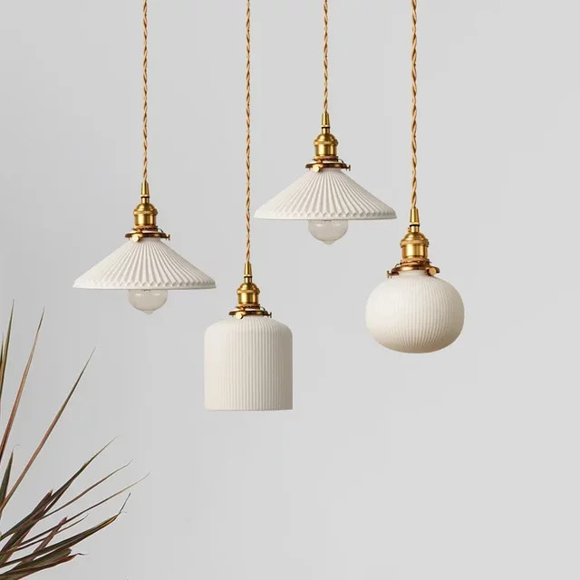 YongYing Lumin Pendelleuchte im nordischen minimalistischen Design aus Messing und Stoff für Esszimmer, Schlafzimmer oder Flur in Gold/Messing und Weiß - Bild 1