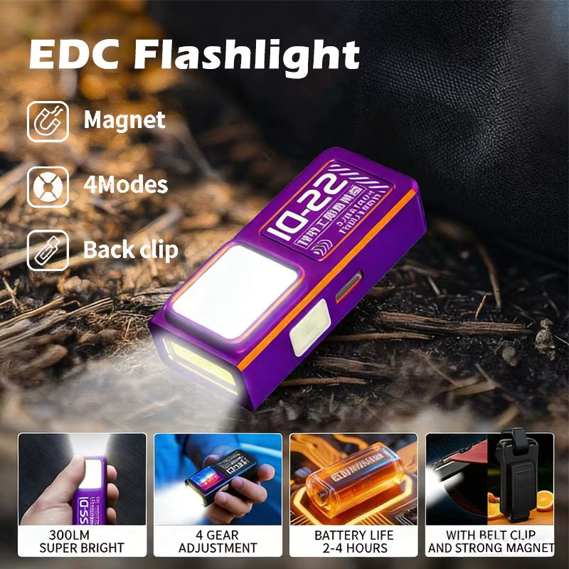KDULIT Mini COB LED Taschenlampe in Schwarz, USB-C wiederaufladbar mit Clip und Magnet, wasserdichtes EDC Arbeitslicht für Camping und Wandern - Bild 2