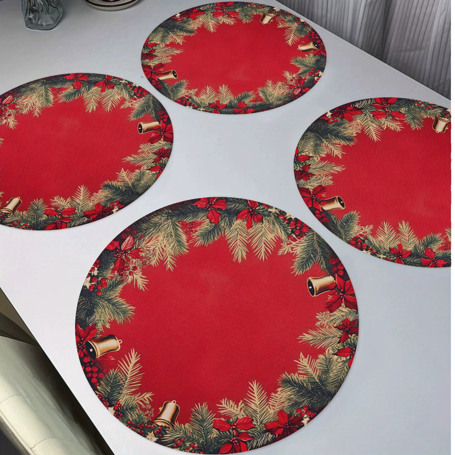 VIKAMA 4-teiliges Weihnachts-Tischset mit Kiefernzweig und Weihnachtsstern zur Tischdekoration - Bild 2