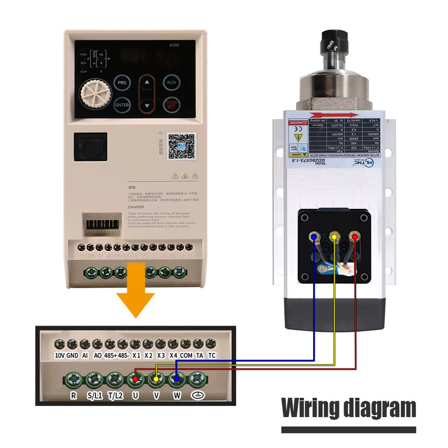 HLTNC Spindelmotor 2,2 kW mit Frequenzumrichter, 24000 U/min, luftgekühlt, einphasig 220 V, zum Fräsen - Bild 4