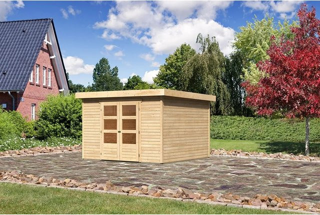 Karibu Holz-Gartenhaus Boras mit Flachdach, unbehandelt, braun, B/T/H: 298 x 302 x 216 cm - Bild 1