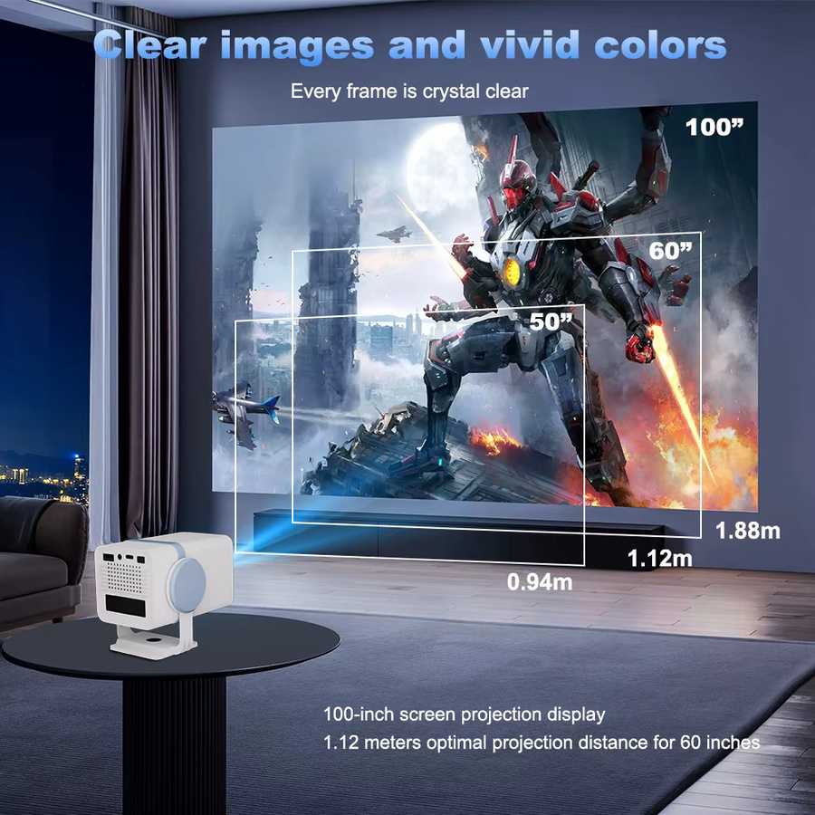 DESS Tragbarer Smart Projektor mit Android 13, Dualband WLAN und Bluetooth in Weiß - Bild 2