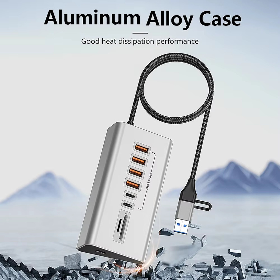 KEBIDUMEI USB 3.2 Hub 9 in 2 Dockingstation mit 10Gbps, Aluminium Typ C zu USB 3.2 und SD TF Kartenleser, Silber - Bild 5