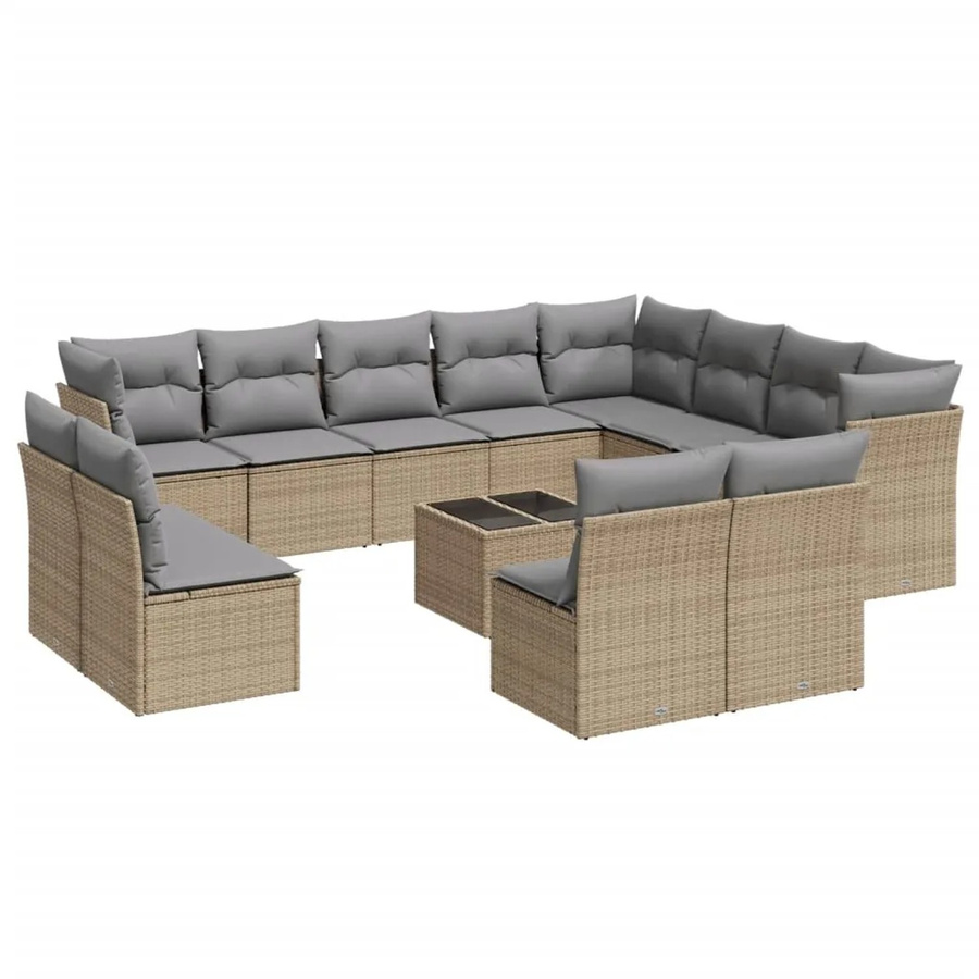 vidaXL 13-teilige Garten-Sofagarnitur aus Poly-Rattan mit Kissen in Beige-grau - Bild 2