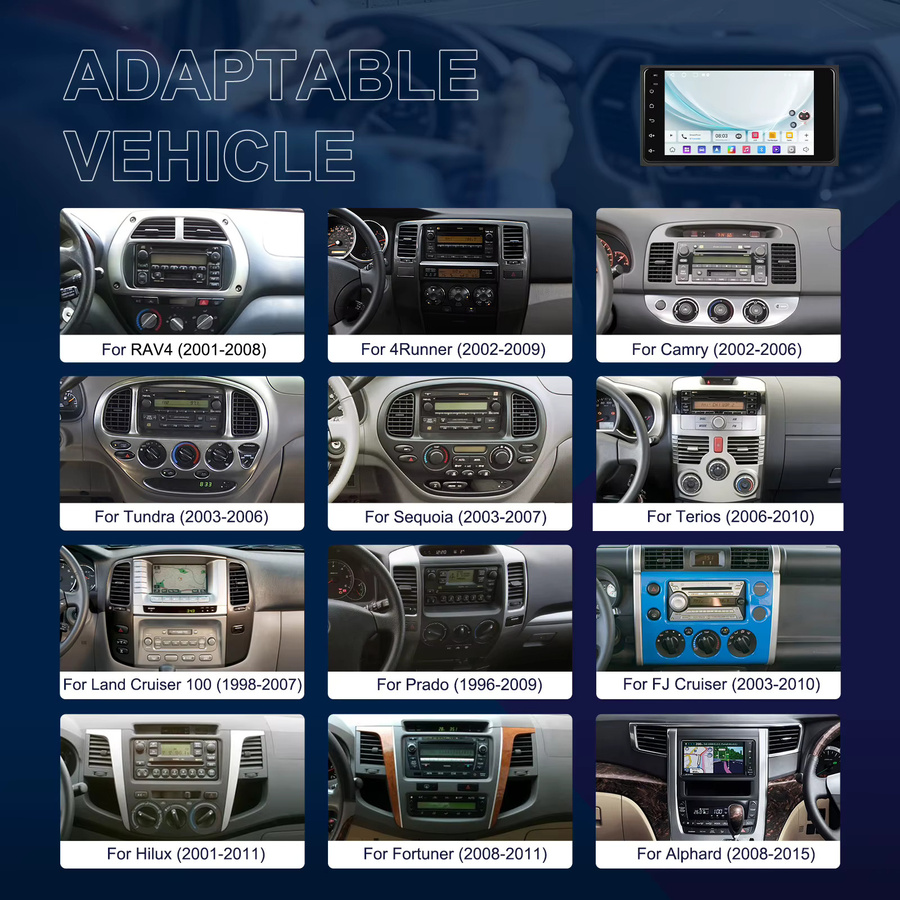 Podofo 7-Zoll Carplay Android Autoradio für Toyota Corolla mit GPS und RDS-Multimedia-Funktion in Schwarz - Bild 2