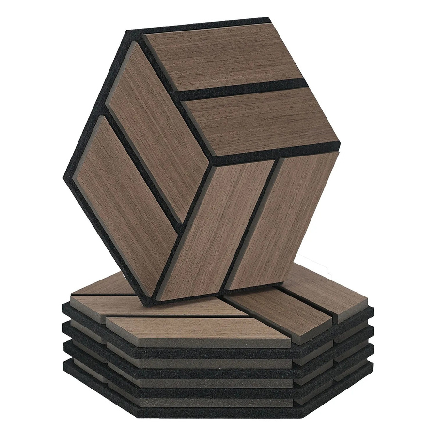 Homestyle4u Akustikpaneele Hexagon Wandpaneele aus Holz in Braun, 5 Stück, B: 30 cm, H: 26 cm - Bild 2