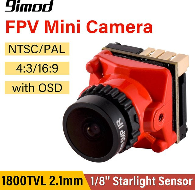 FPV Kamera mit 1800TVL 5MP Sternenlicht Sensor und 2,1mm Objektiv für RC Renn Drohnen in Orange und Rot - Bild 1