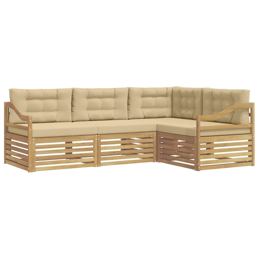vidaXL Outdoor-Sofagarnitur aus Akazienholz in L-Form mit Polstern, 4-teiliges Gartenmöbel-Set in Weiß und Beige, B/T/H: 245,5 x 166,5 x 73 cm - Bild 2