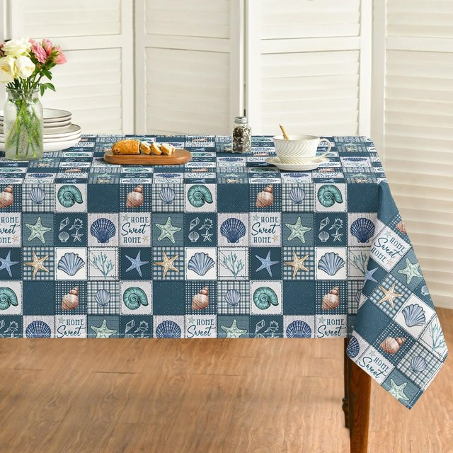 Rechteckige Tischdecke von JMG Household Supplies im Sommer Ozean Patchwork-Stil mit Muscheln und Seesternen, Blau, B/T: 140 x 90 cm - Bild 1