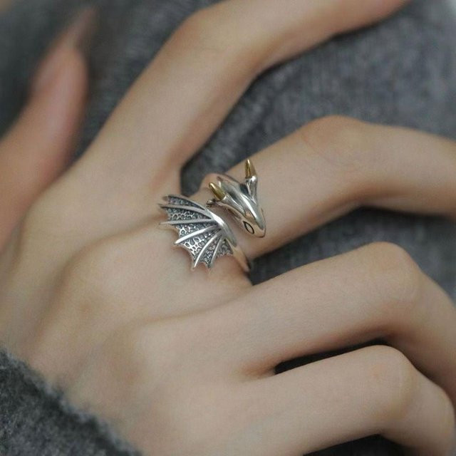Qiangxiu Ring Drache, Messing, Silber, Unisex - Bild 1