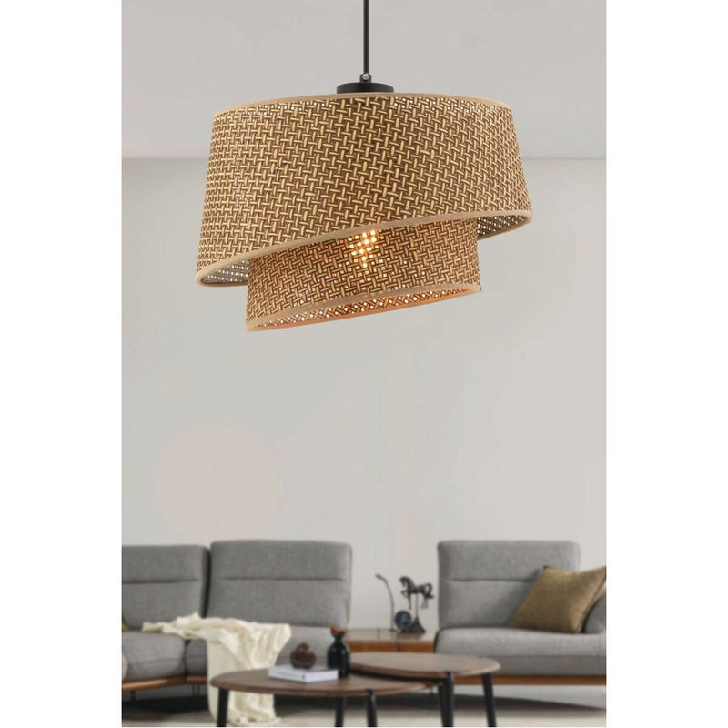 Opviq Pendelleuchte Barette in Beige aus Metall und Stoff mit E27 Fassung, B/T/H: 32 x 32 x 65 cm - Bild 2