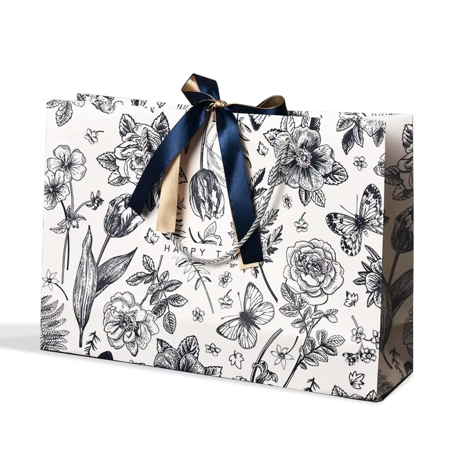 Premium Geschenktüte aus Papier mit floralem Design und Band für Muttertag oder Geburtstag - Bild 4