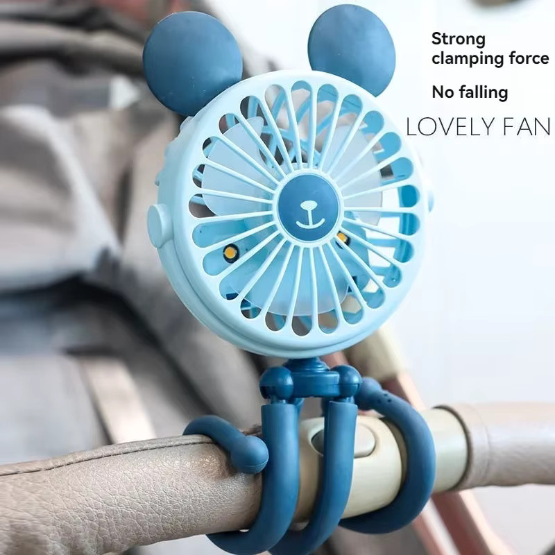 Vvocci Mini Oktopus-Ventilator, USB wiederaufladbarer elektrischer Ventilator in Blau, tragbar und leise für Kinderwagen oder Kinderbett - Bild 2