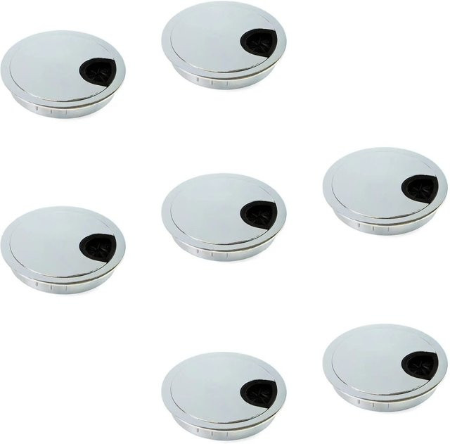 Emuca Set aus 7 runden Kabeldurchführungen aus Zamak, Farbe Silber, Durchmesser: 80 mm, für die Unterputzmontage - Bild 1