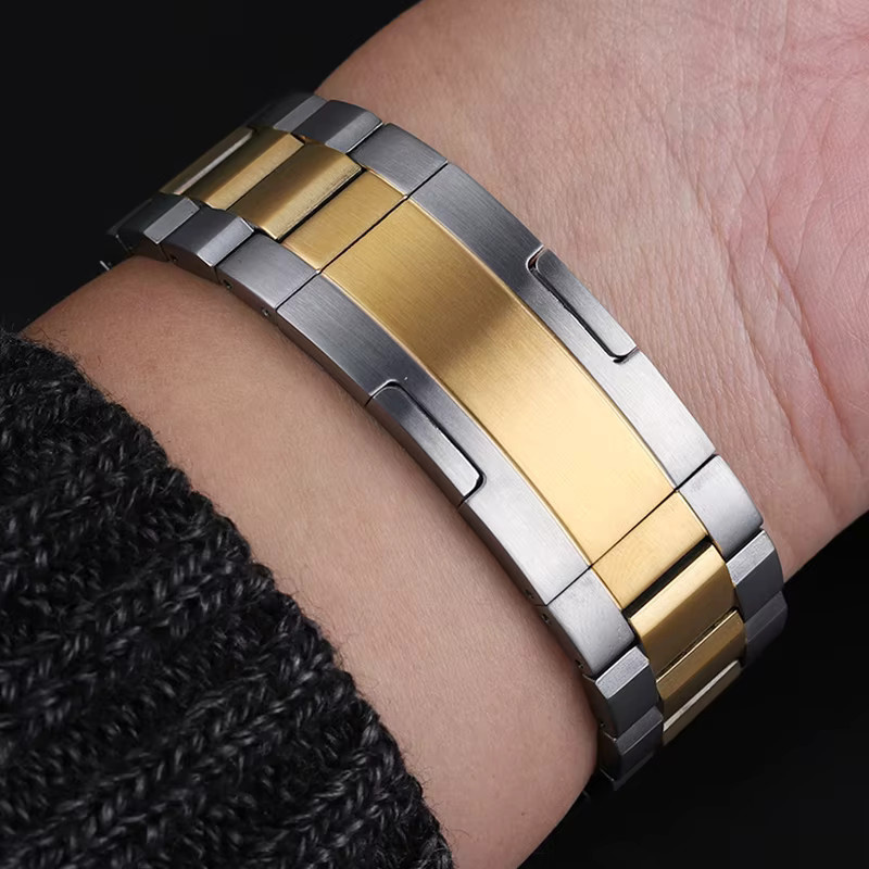 zhuolei Uhrenarmband Titan, Edelstahl, Bicolor, 22 mm, Unisex - Bild 2