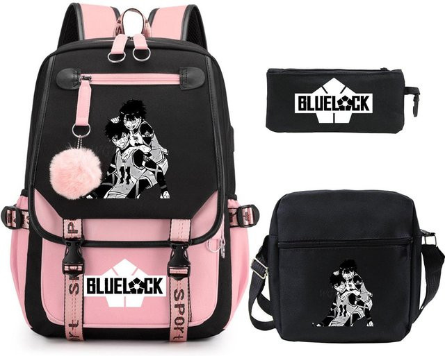 3-teiliges Schulrucksack-Set in Schwarz aus Oxford-Stoff mit Schultasche, Schultergurt und Federmäppchen - Bild 1