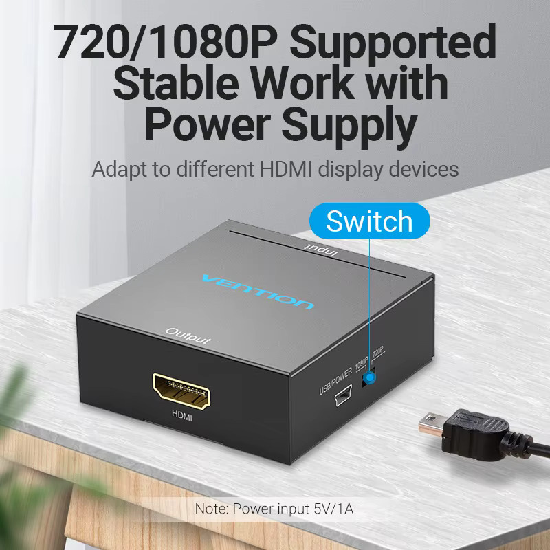 Vention AV zu HDMI Konverter und HDMI zu RCA Video Adapter in Schwarz mit Mini USB Stromkabel für TV Box, Projektor und Spielkonsole, 1080P HD und 720P Unterstützung - Bild 4