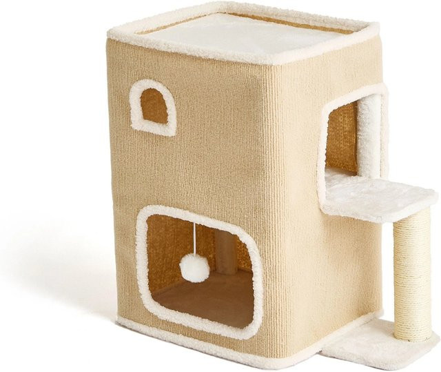 Relaxdays Katzenhaus in Beige mit 2 Etagen, Kratzstamm und Spielball aus MDF und Polyester, B: 58 cm, T: 57,5 cm, H: 35 cm - Bild 1