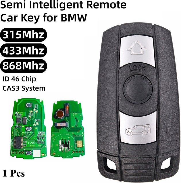 Semi intelligenter BMW Autoschlüssel mit ID46 Chip für CAS3 Systeme, Farbe: Schwarz - Bild 1