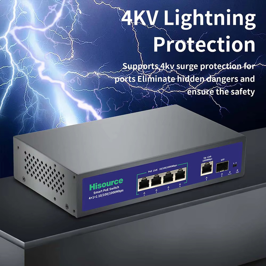 Hisource 48 Port Full Gigabit PoE Switch mit aktiver 48V Versorgung für IPC und NVR, Ethernet 100/1000 Mbit/s - Bild 2