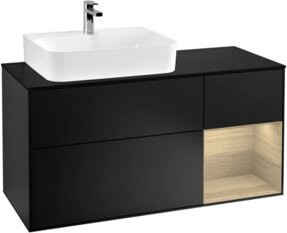 V&B Waschtischunterschrank Finion in Blau Lacquer mit LED-Beleuchtung und offenen Regalfächern, Breite: 120 cm - Bild 1