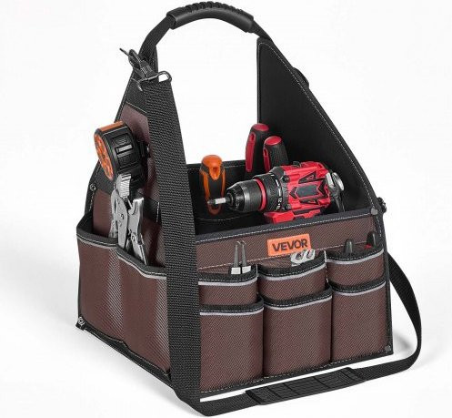 VEVOR Werkzeugtasche aus Polyester in Braun mit 45 Fächern, B/T/H: 31 x 31 x 41 cm - Bild 1