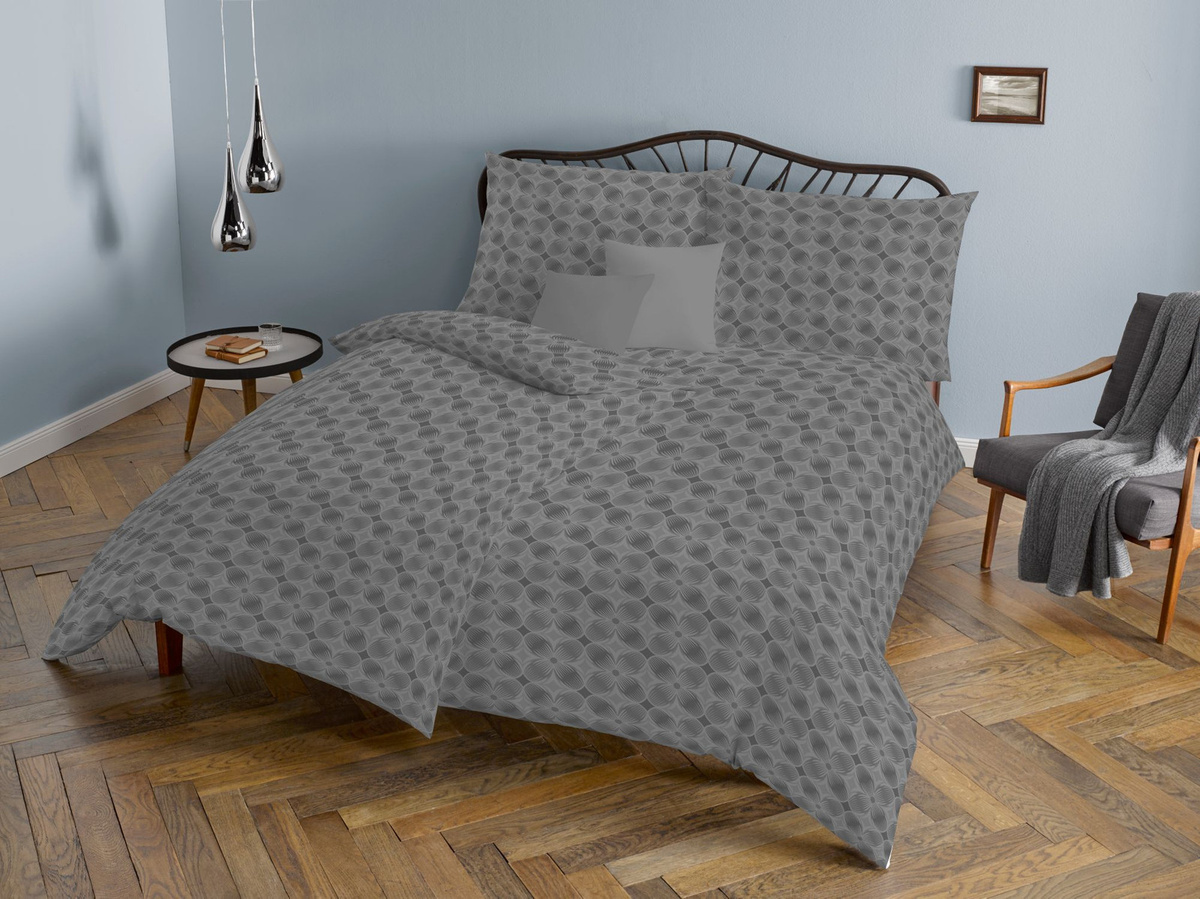 Fleuresse Jacquard Bettwäsche Set mit Bettbezug und Kissen in Steingrau mit floralem Blumenmuster, B/H: 135 x 200 cm und Kissen: 80 x 80 cm - Bild 1
