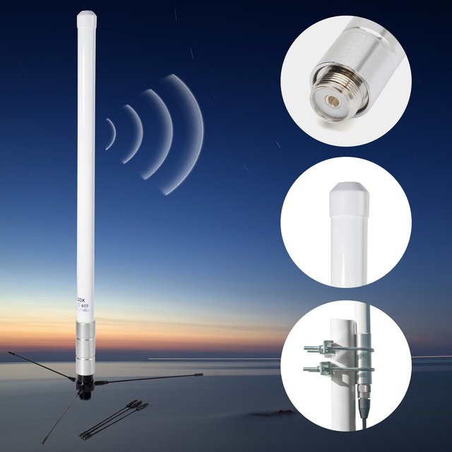 YNIBST UHF 400–470 MHz Glasfaserantenne GMRS Basisantenne mit Bodenflugzeug-Kit für Amateurfunk-Repeater und mobile Transceiver in Weiß - Bild 1