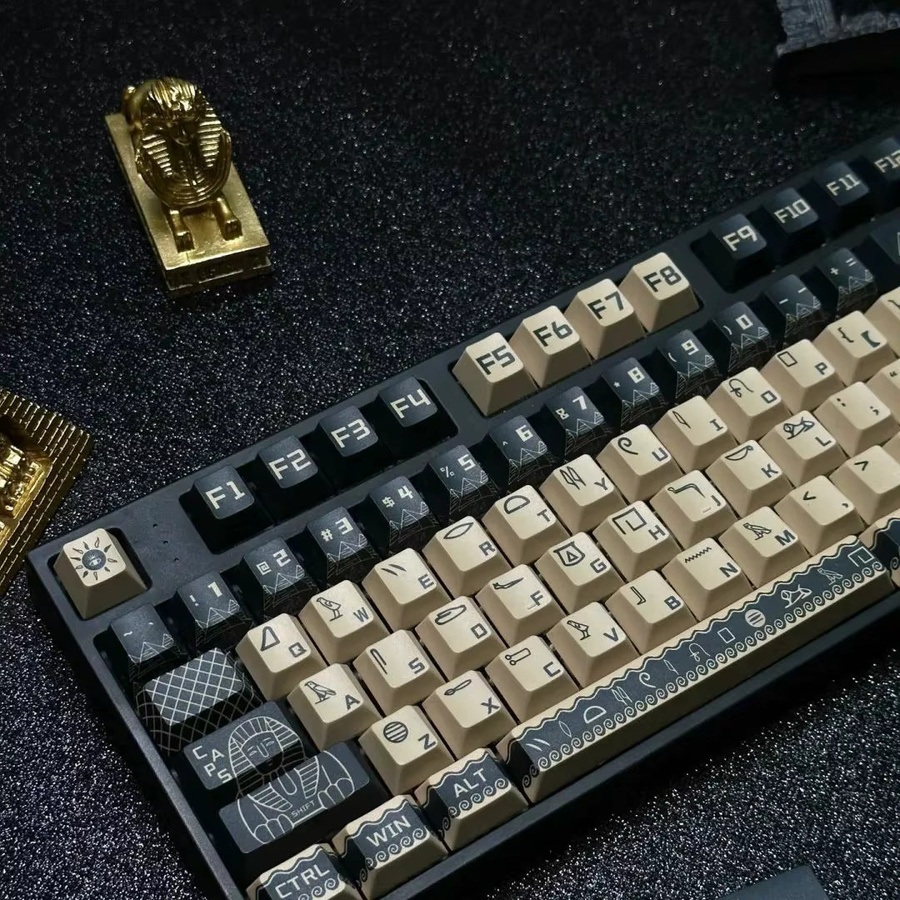 MAIMOOO Retro-Tastenkappen im Ägyptischen Königsstil Cherry, 130 Tasten Set aus PBT in Blau und Khaki - Bild 2