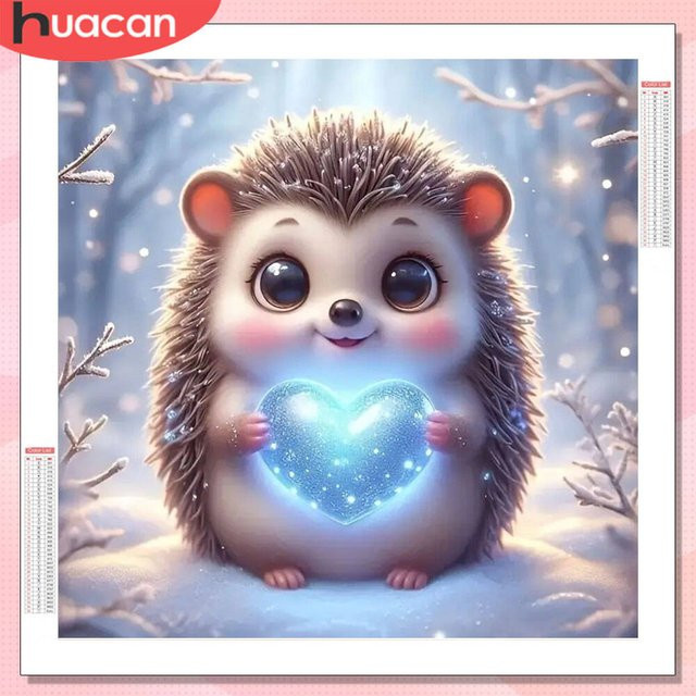 HUACAN 5D Diamantmalerei Igel im Winter als rundes Mosaik-Wanddekor in Multicolour - Bild 1