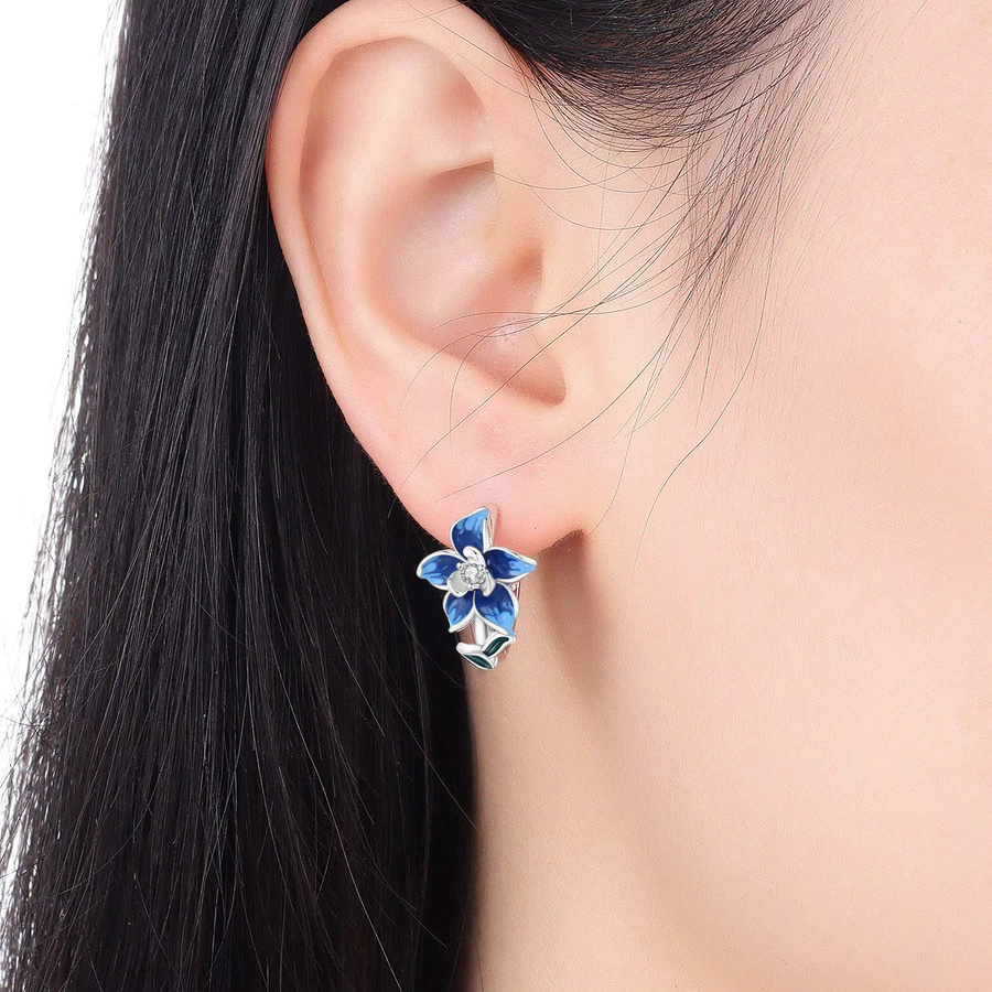 CYCUFF Creolen 925 Silber, blaue Blumen, Damen - Bild 2