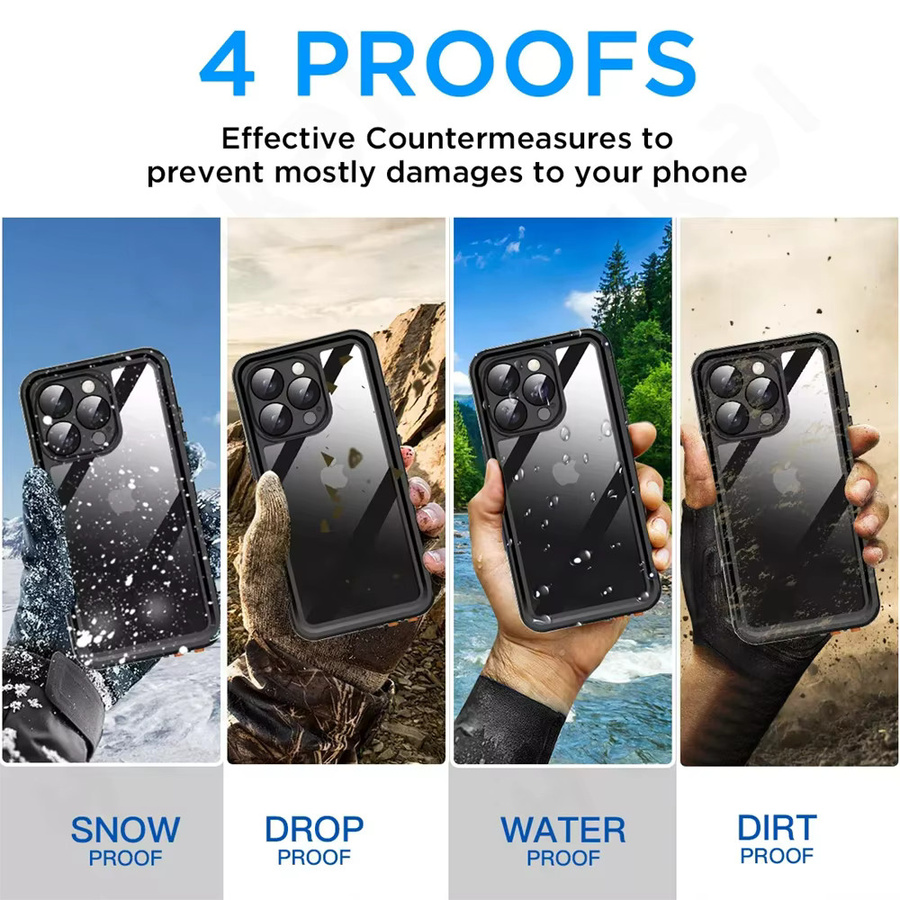 FAXYSON Wasserdichte iPhone Hülle IP68 mit Metall-Aluminium-Gehäuse für iPhone 17 bis 11 Pro Max, XR, XS Plus in Schwarz oder Silber - Bild 4