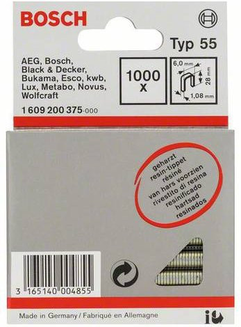 Bosch Schmalrückenklammern Typ 55, Farbe Silber, B: 28 mm, B: 6 mm, H: 0,6 mm - Bild 1