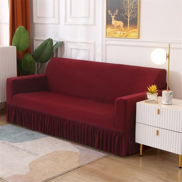 Elastischer Sofabezug mit Schürze aus Samt für 1- bis 4-Sitzer, Staubschutz Überwurf für Sofa und Sessel, Schwarz - Bild 1