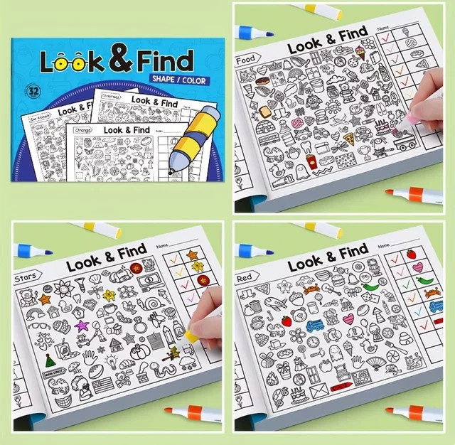 Malbuch für Kinder zum Suchen von Gegenständen zur Förderung von Fokus, Aufmerksamkeit und Handschrift in Mehrfarbig - Bild 1