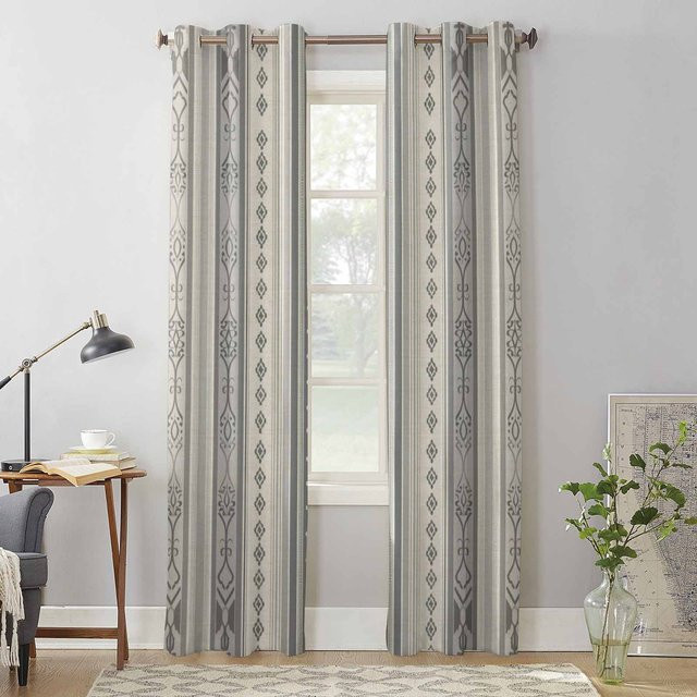 Super Six Boho Streifen Textur Fenstervorhang aus Polyester, Grau, B: 135 cm, H: 115 cm - Bild 1